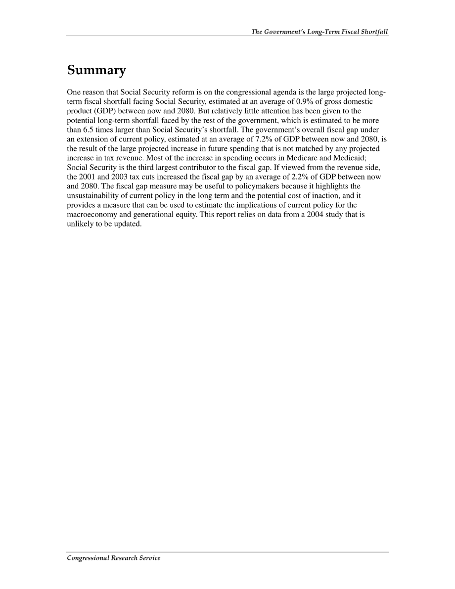 [20070718]RS22232_政府的长期财政短缺：有多少可归因于社会保障？.pdf_第2页