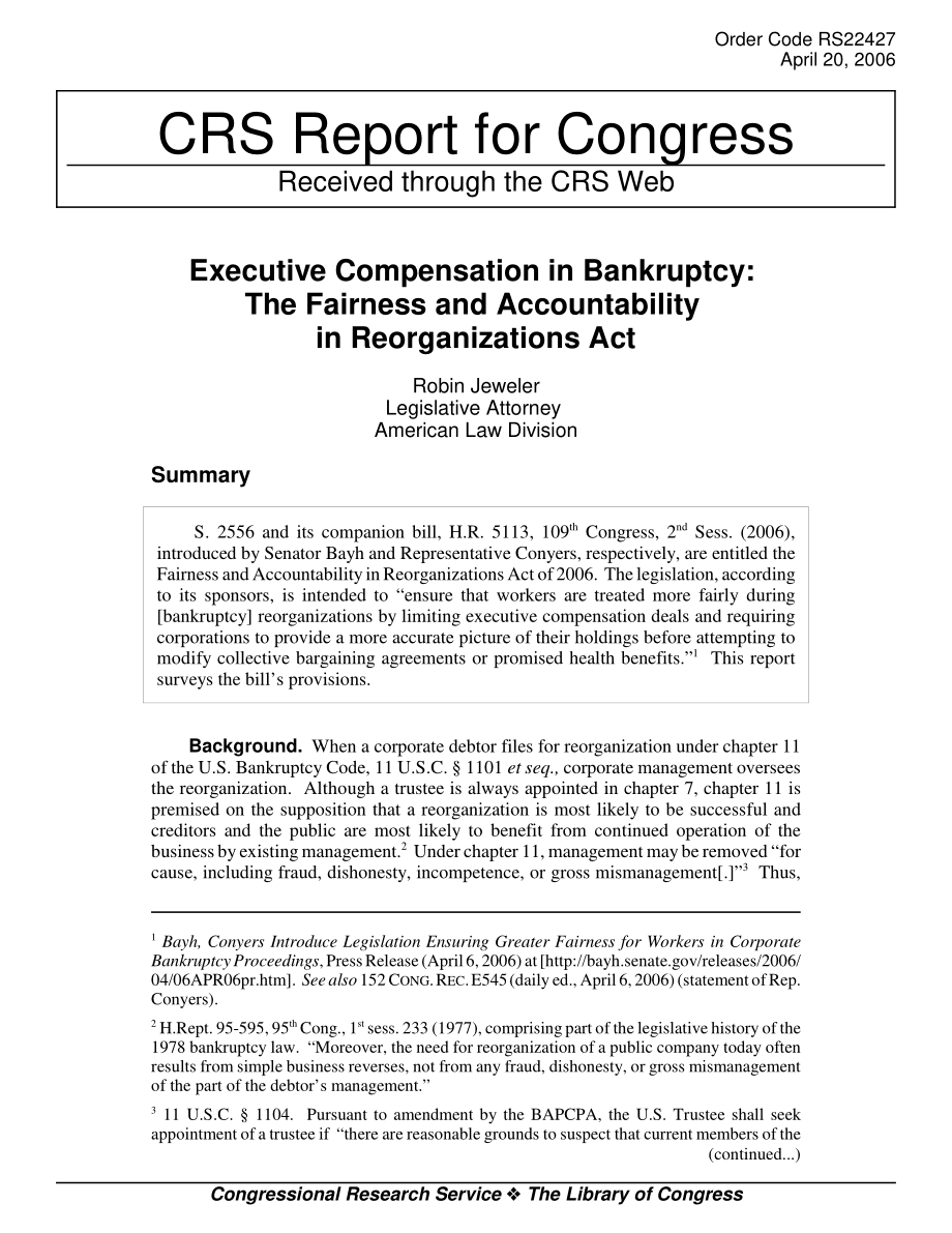 [20060420]RS22427_破产中的高管薪酬：《重组中的公平与责任法案》.pdf_第1页