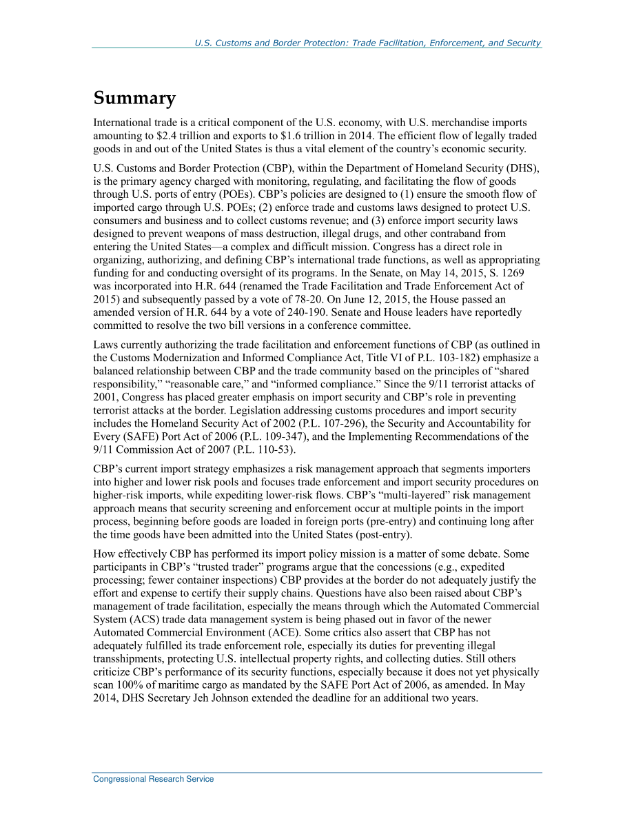[20150622]R43014_美国海关和边境保护：贸易便利化、执法和安全.pdf_第2页