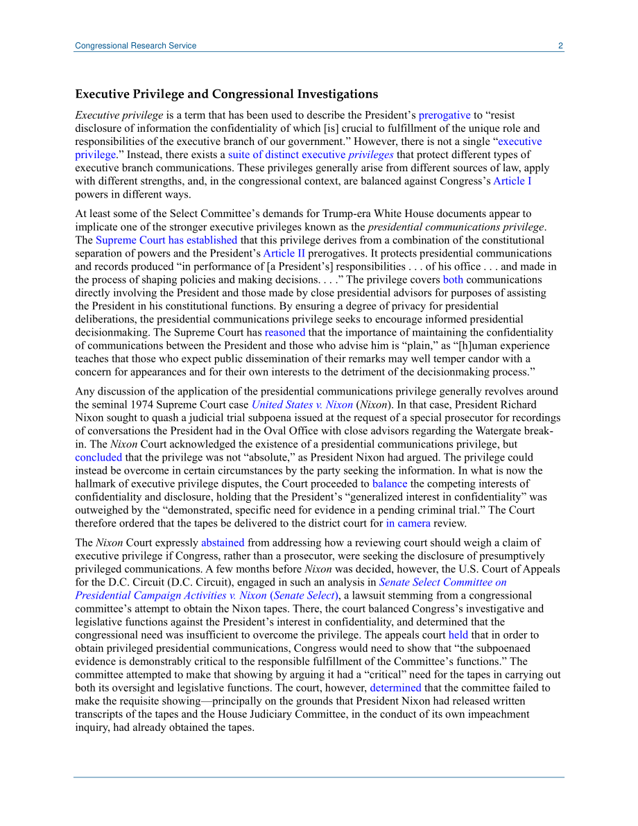 [20210920]LSB10642_行政特权和前任总统：宪法原则和当前应用.pdf_第2页