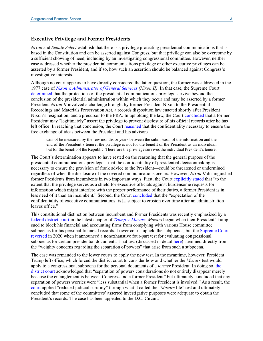 [20210920]LSB10642_行政特权和前任总统：宪法原则和当前应用.pdf_第3页
