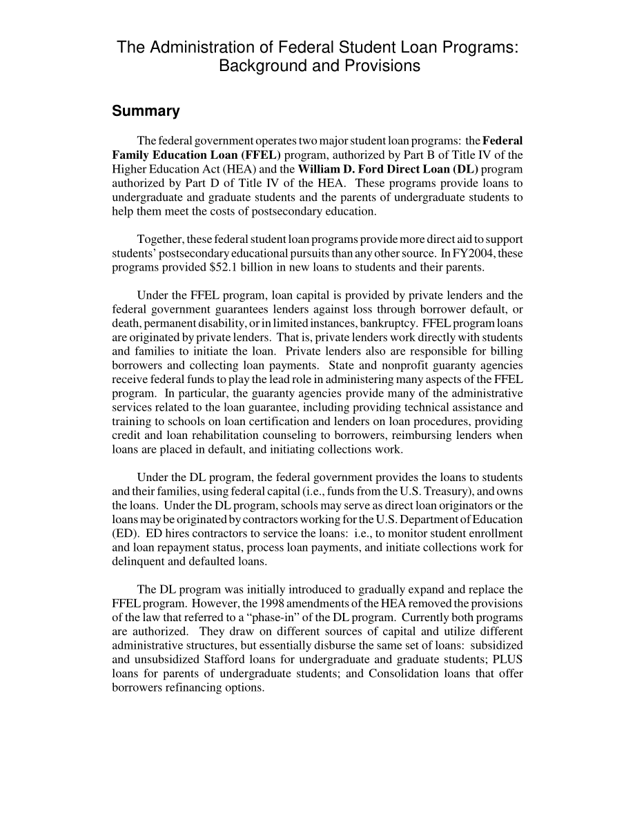 [20060126]RL30656_联邦学生贷款计划管理：背景和规定.pdf_第2页