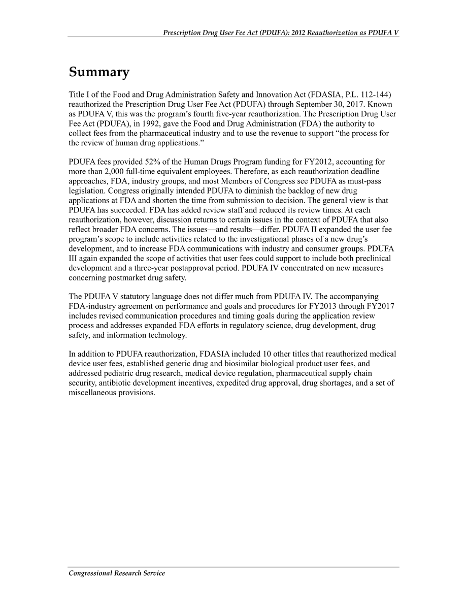 [20130222]R42366_《处方药使用费法案》（PDUFA）：2012年重新授权为PDUFA V.pdf_第2页