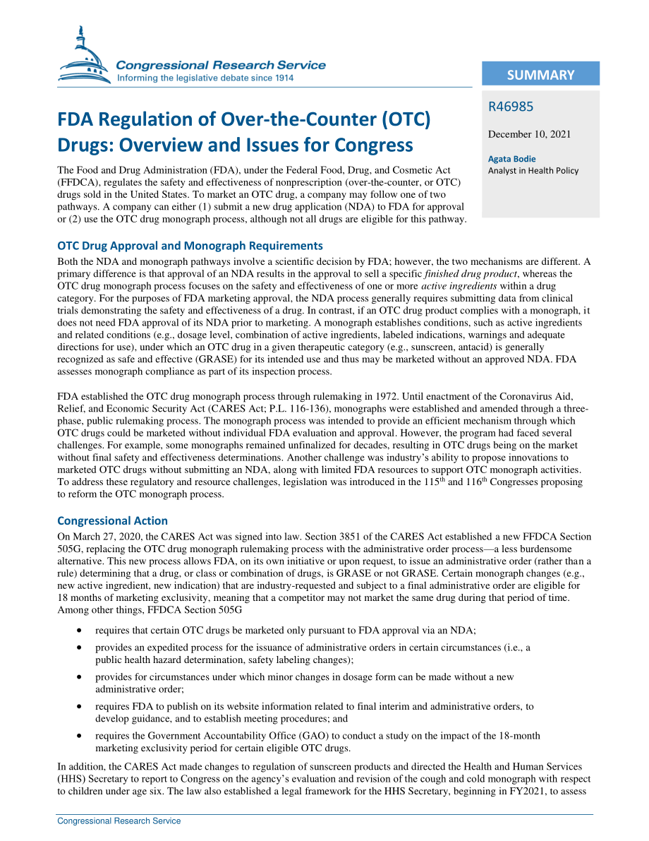 [20211210]R46985_FDA对非处方药（OTC）的监管：国会概况和议题.pdf_第2页