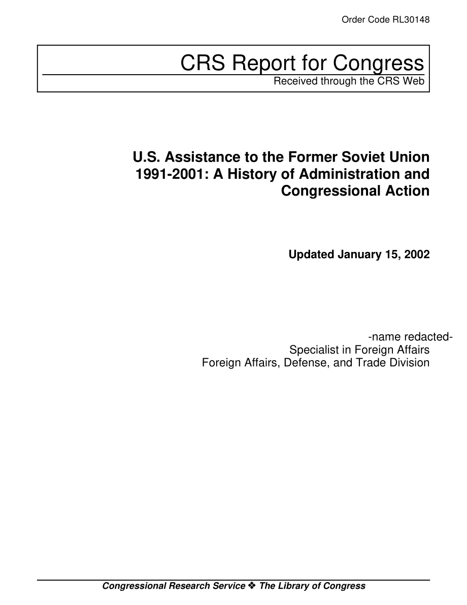 [20020115]RL30148_1991-2001年美国对前苏联的援助：政府和国会行动史.pdf_第1页