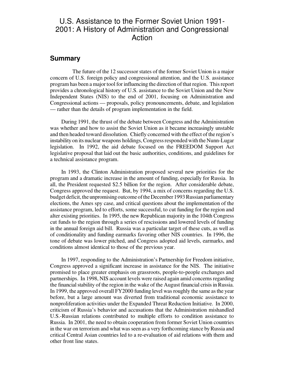 [20020115]RL30148_1991-2001年美国对前苏联的援助：政府和国会行动史.pdf_第2页