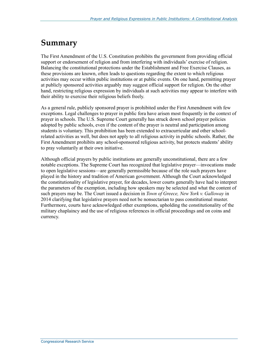 [20140623]R43188_公共机构中的祈祷和宗教表达：宪法分析.pdf_第2页