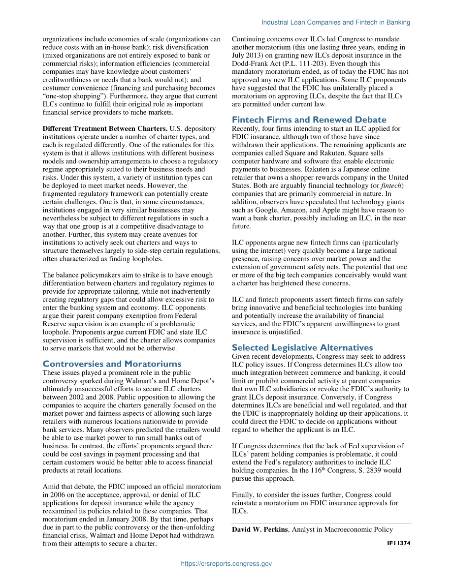 [20191129]IF11374_银行业的工业贷款公司和Fintech .pdf_第2页