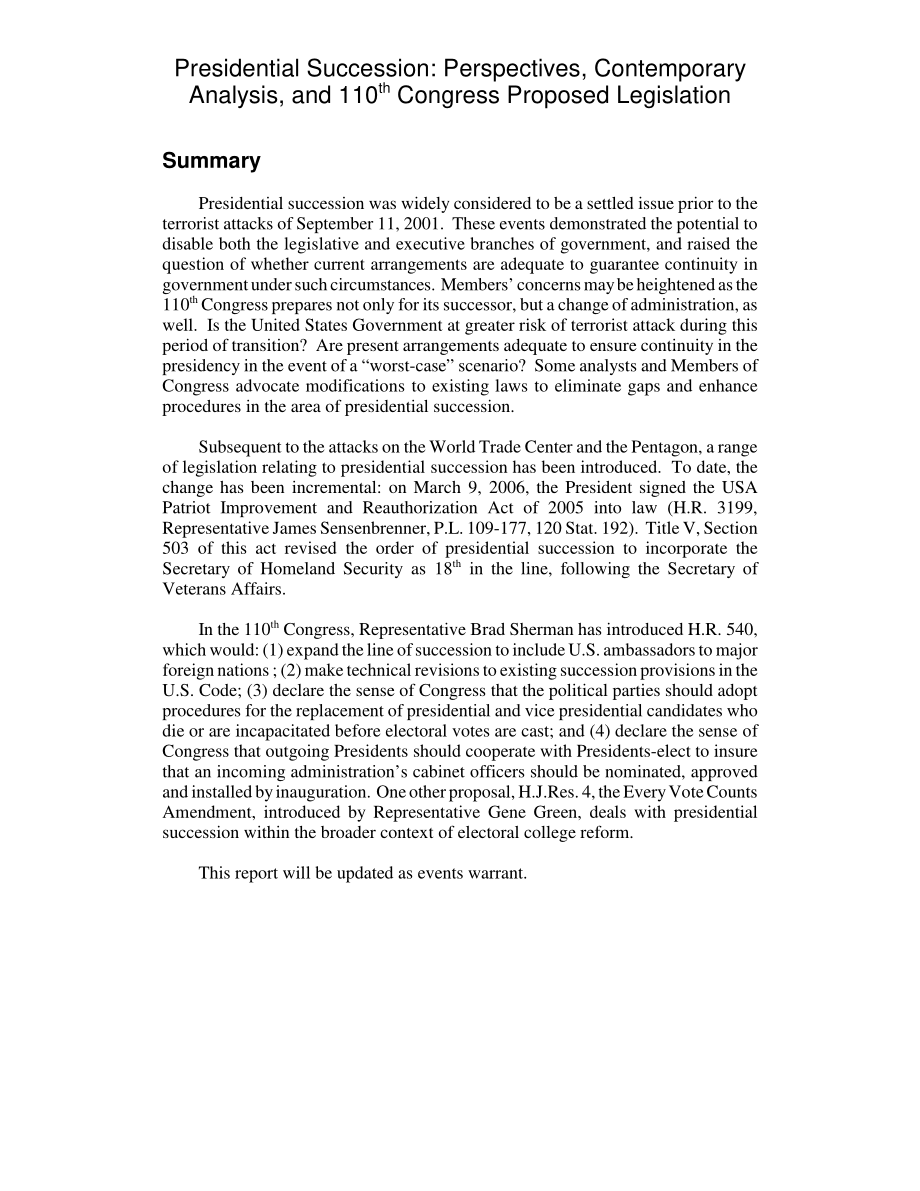[20081003]RL34692_总统继任：观点、当代分析和第110届国会提案.pdf_第2页