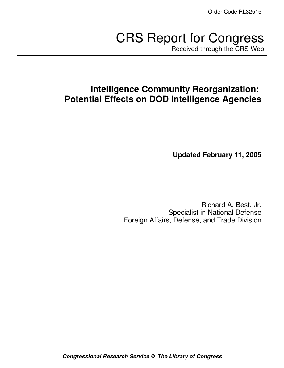 [20050211]RL32515_情报界重组：对国防部情报机构的潜在影响.pdf_第1页