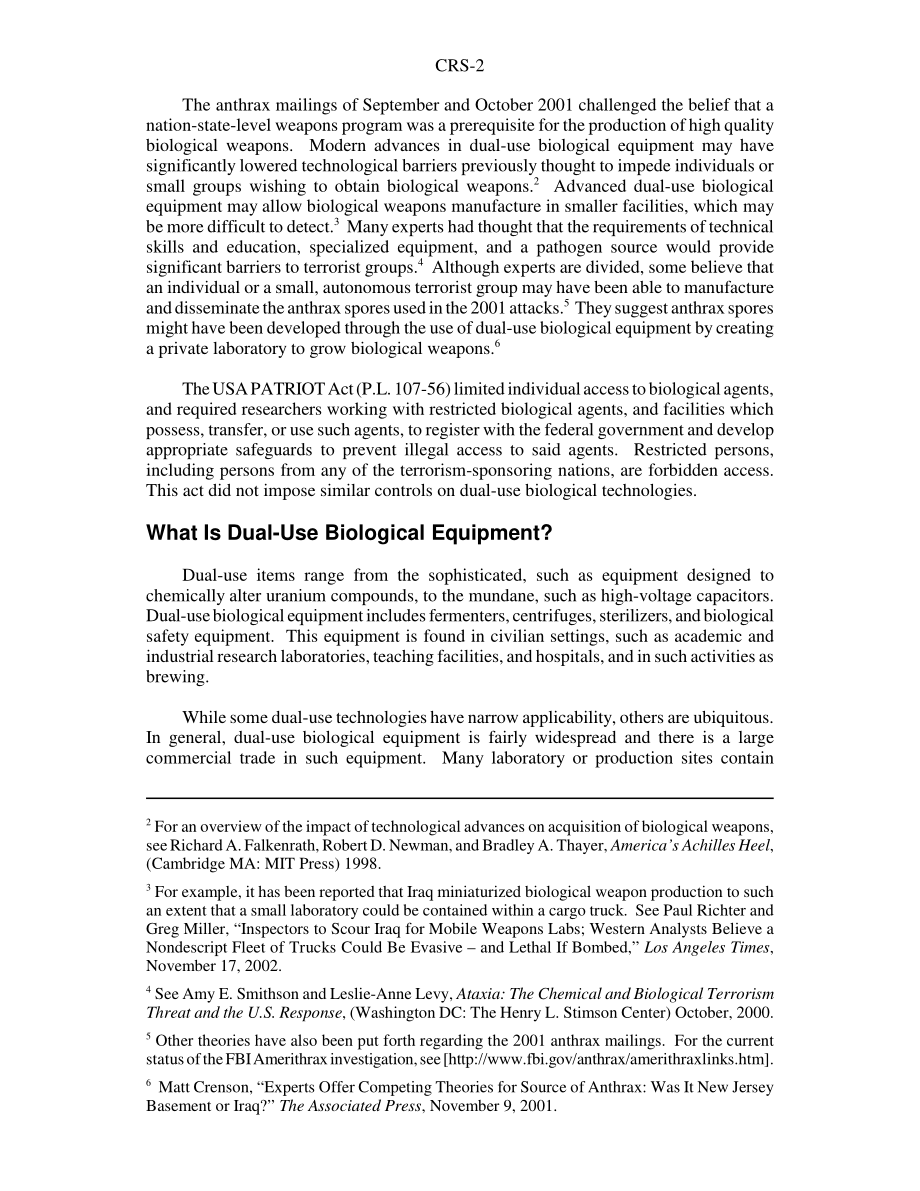 [20040122]RS21422_两用生物设备：国内监管的困难.pdf_第2页