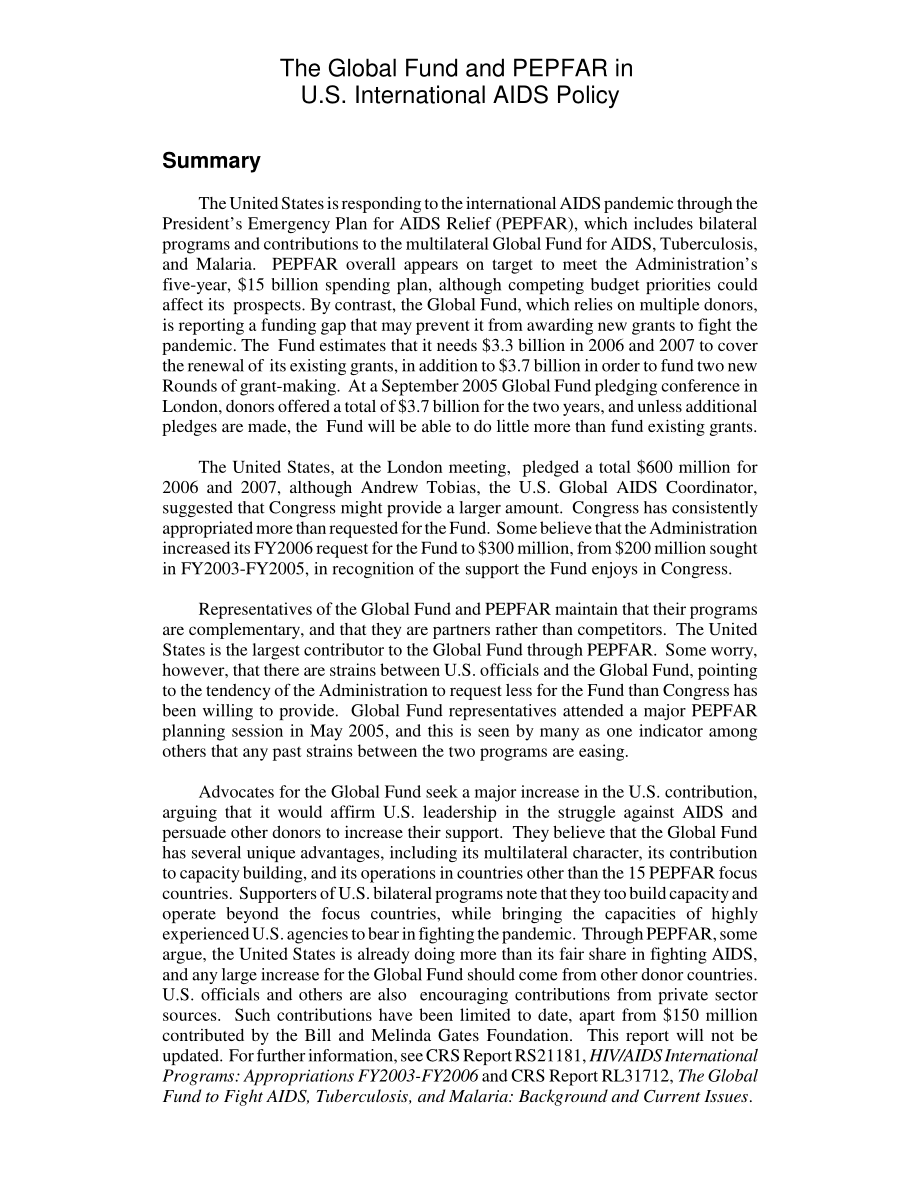 [20051103]RL33135_美国国际艾滋病政策中的全球基金和PEPFAR.pdf_第2页
