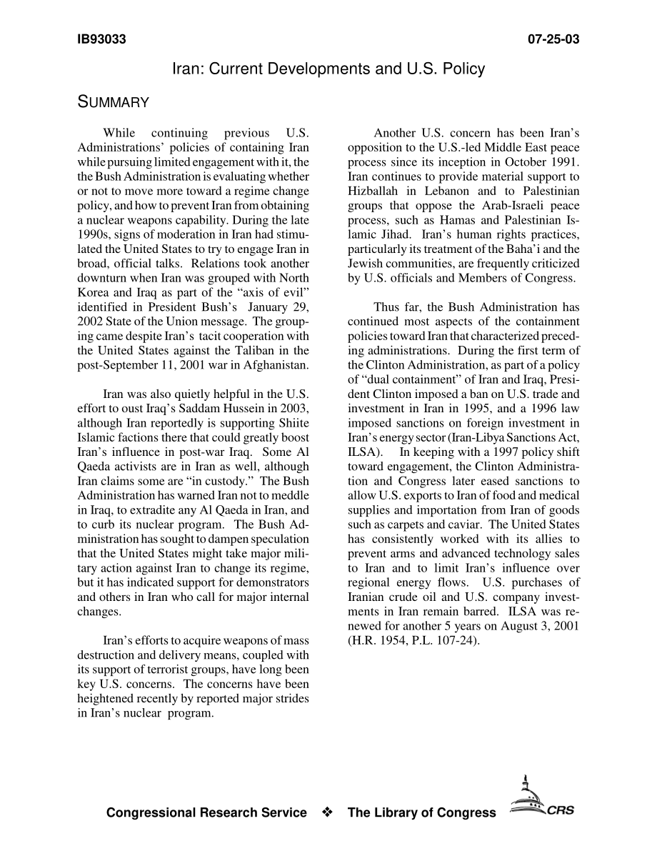 [20030725]IB93033_伊朗：当前发展和美国政策.pdf_第3页