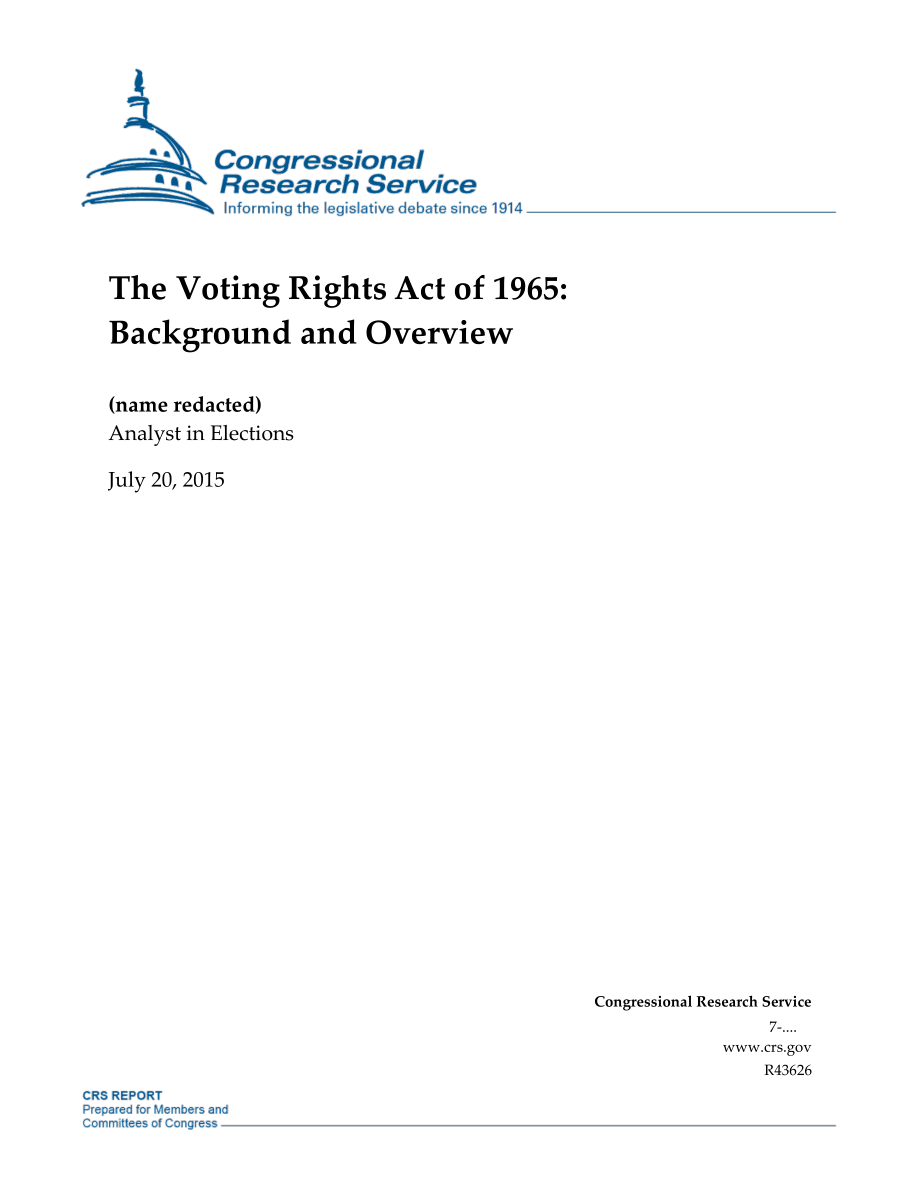 [20150720]R43626_1965年投票权法案：背景和概述.pdf_第1页