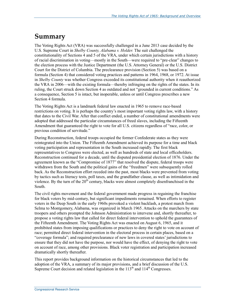[20150720]R43626_1965年投票权法案：背景和概述.pdf_第2页