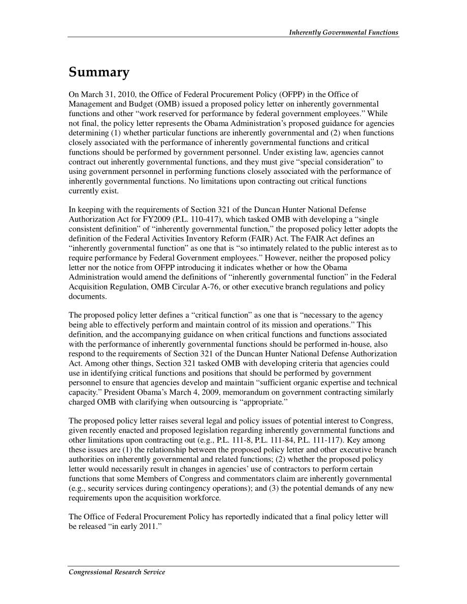 [20110103]R41209_固有的政府职能和其他保留给联邦政府雇员执行的工作：奥巴马政府提出的政策信.pdf_第2页