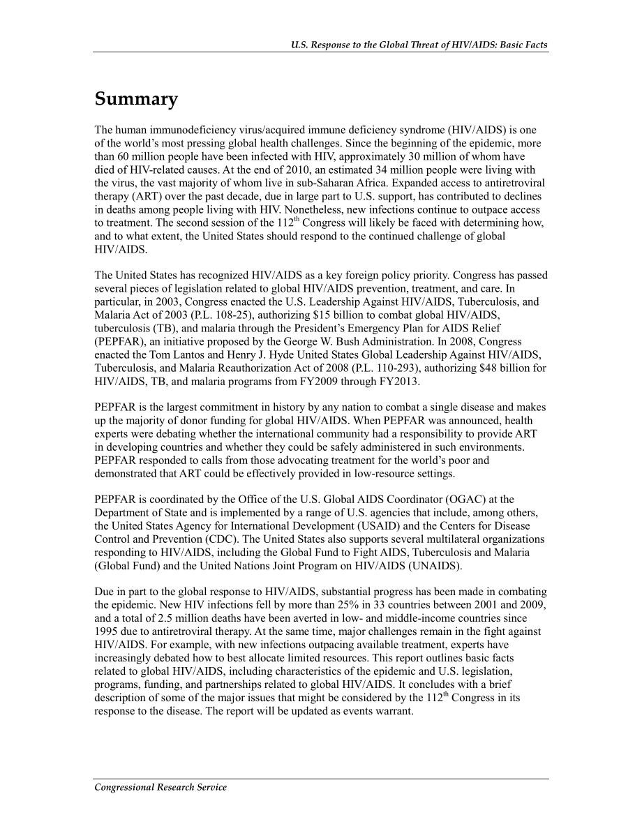 [20120615]R41645_美国应对艾滋病毒艾滋病的全球威胁：基本事实.pdf_第2页