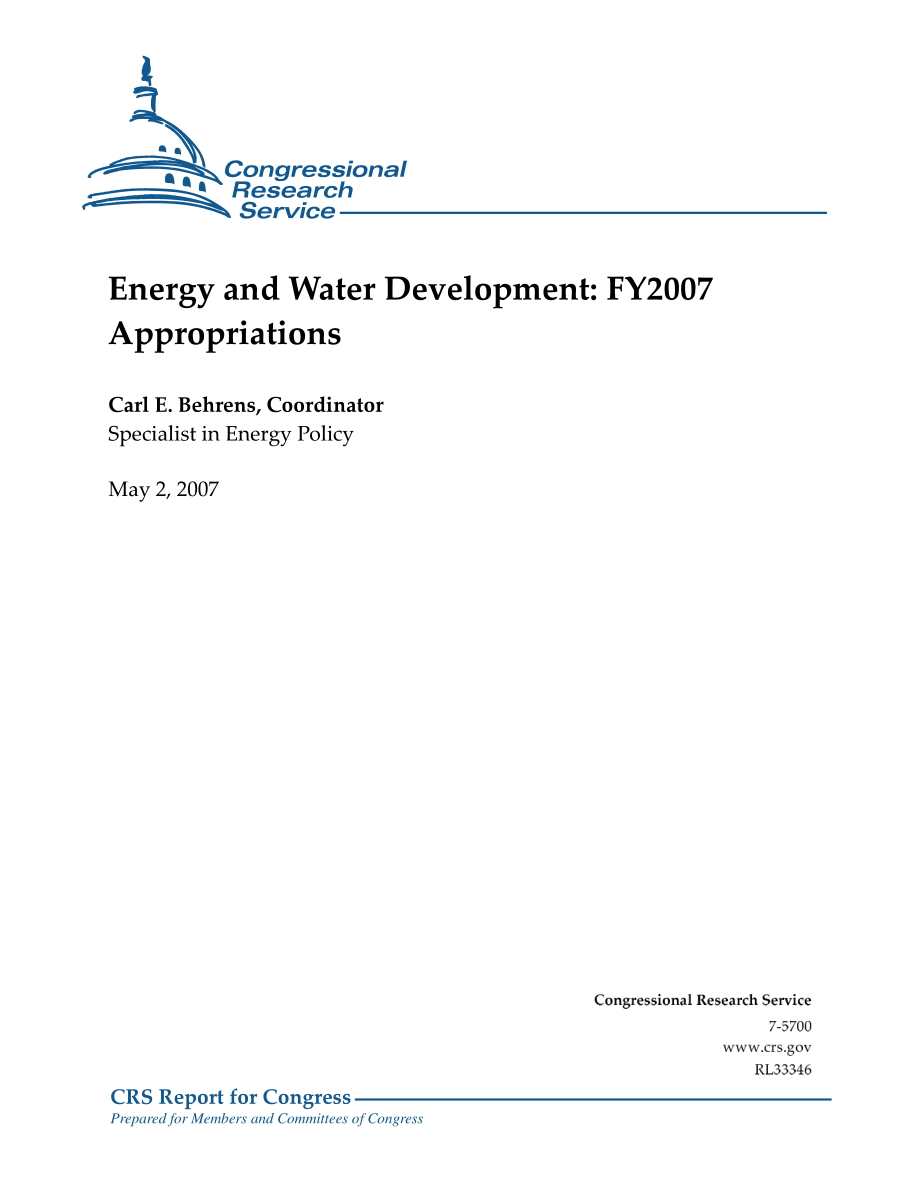 [20070502]RL33346_能源和水资源开发：2007财年拨款.pdf_第1页