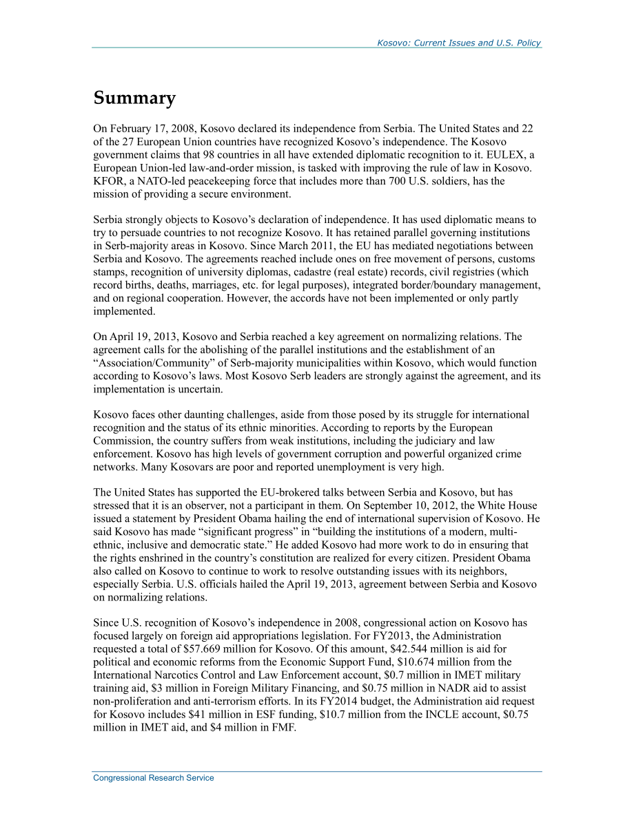 [20130507]RS21721_科索沃：当前问题和美国政策.pdf_第2页