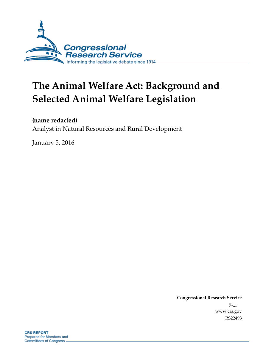 [20160105]RS22493_《动物福利法》：背景和选定的动物福利立法.pdf_第1页
