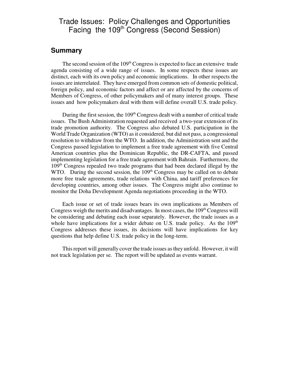 [20060222]RL32829_第109届国会的贸易问题：政策挑战和机遇.pdf_第2页
