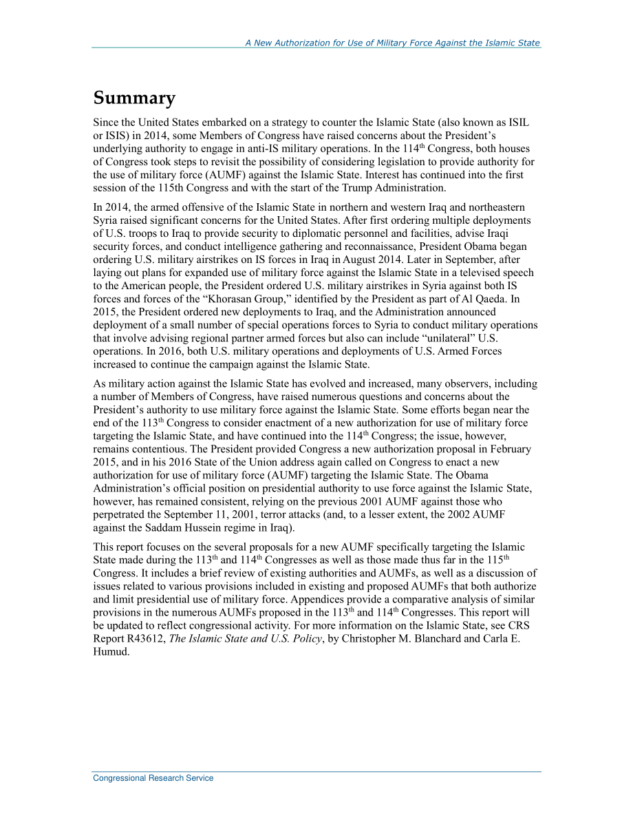 [20170221]R43760_对伊斯兰国使用武力的新授权：问题和当前提案.pdf_第2页