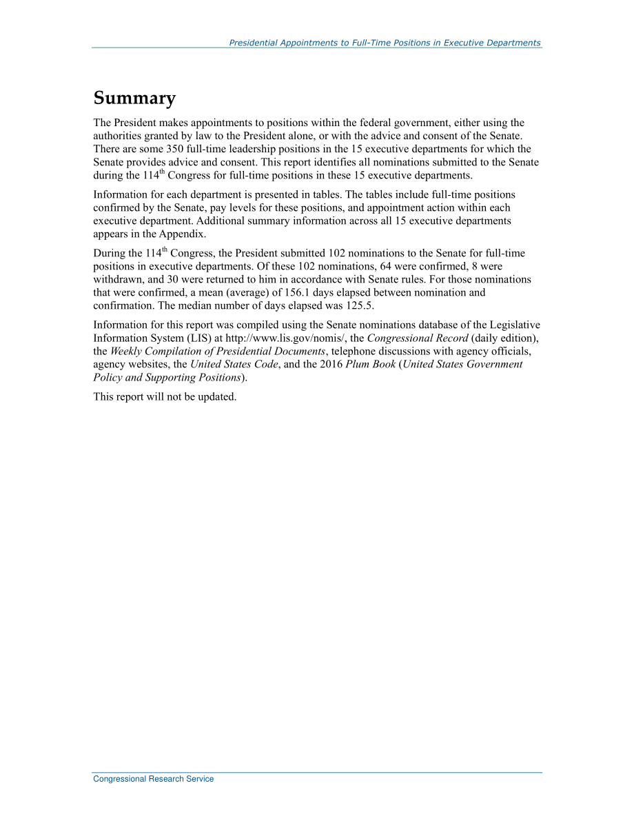 [20171031]R45004_第114届国会期间总统任命执行部门全职职位.pdf_第2页