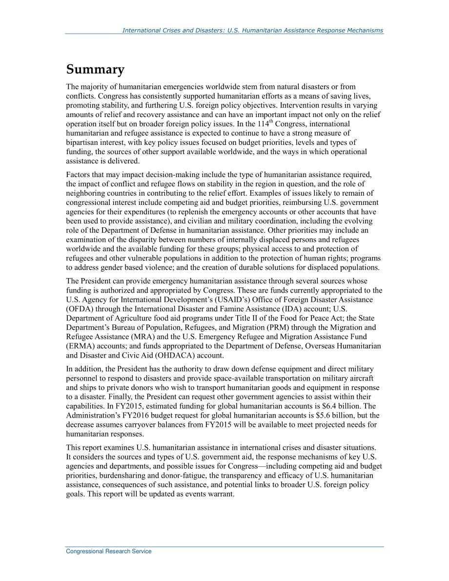 [20151016]RL33769_国际危机和灾难：美国人道主义援助响应机制.pdf_第2页