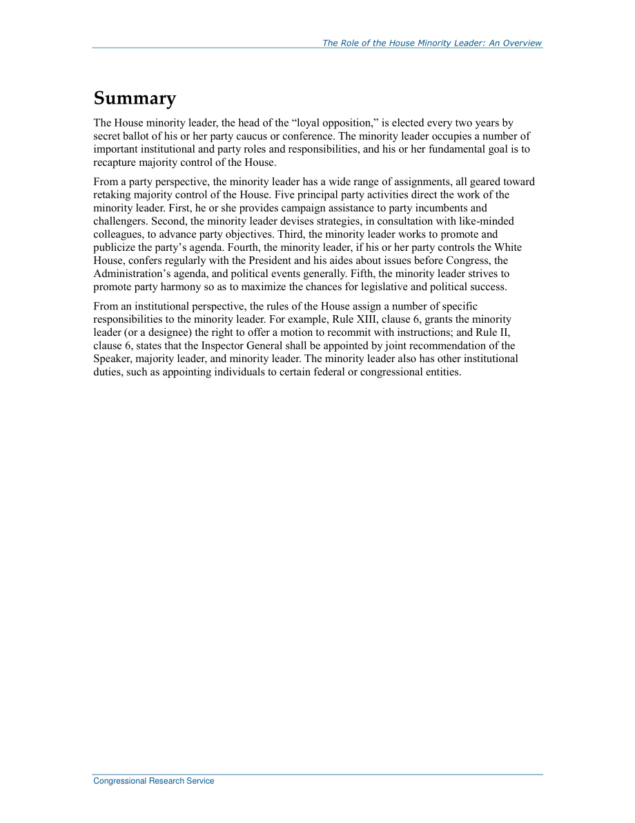 [20190125]RL30666_众议院少数党领袖的作用：概述.pdf_第2页