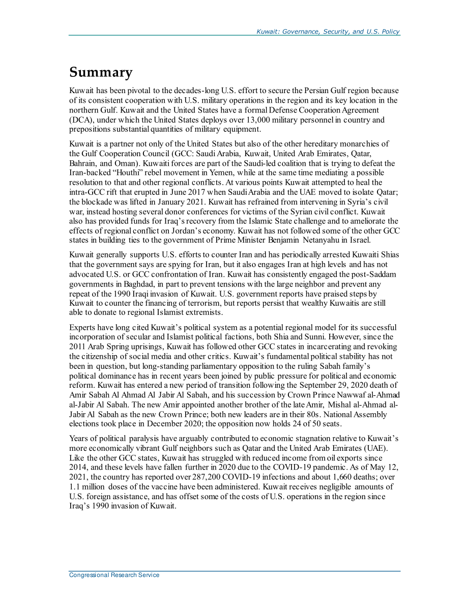 [20210512]RS21513_科威特：治理、安全和美国政策.pdf_第2页