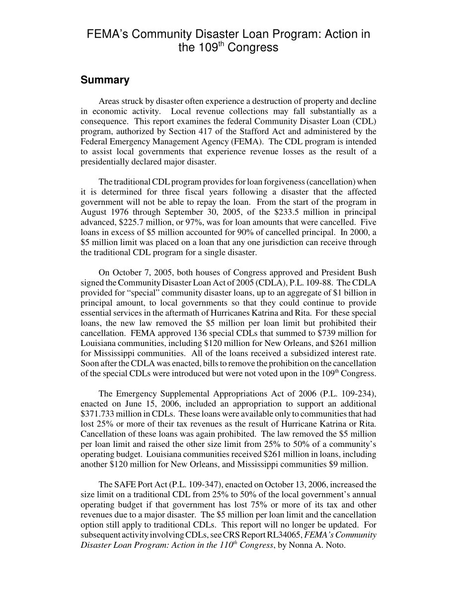 [20070628]RL33174_联邦应急管理局的社区灾难贷款计划：第109届国会的行动.pdf_第2页