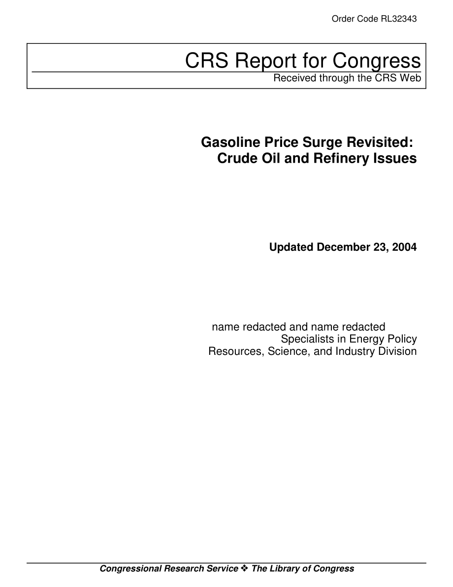 [20041223]RL32343_汽油价格再次飙升：原油和炼油厂问题.pdf_第1页