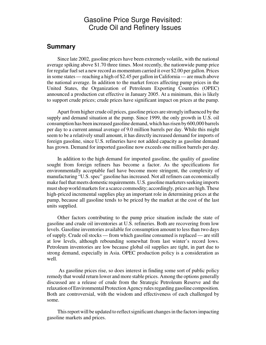 [20041223]RL32343_汽油价格再次飙升：原油和炼油厂问题.pdf_第2页