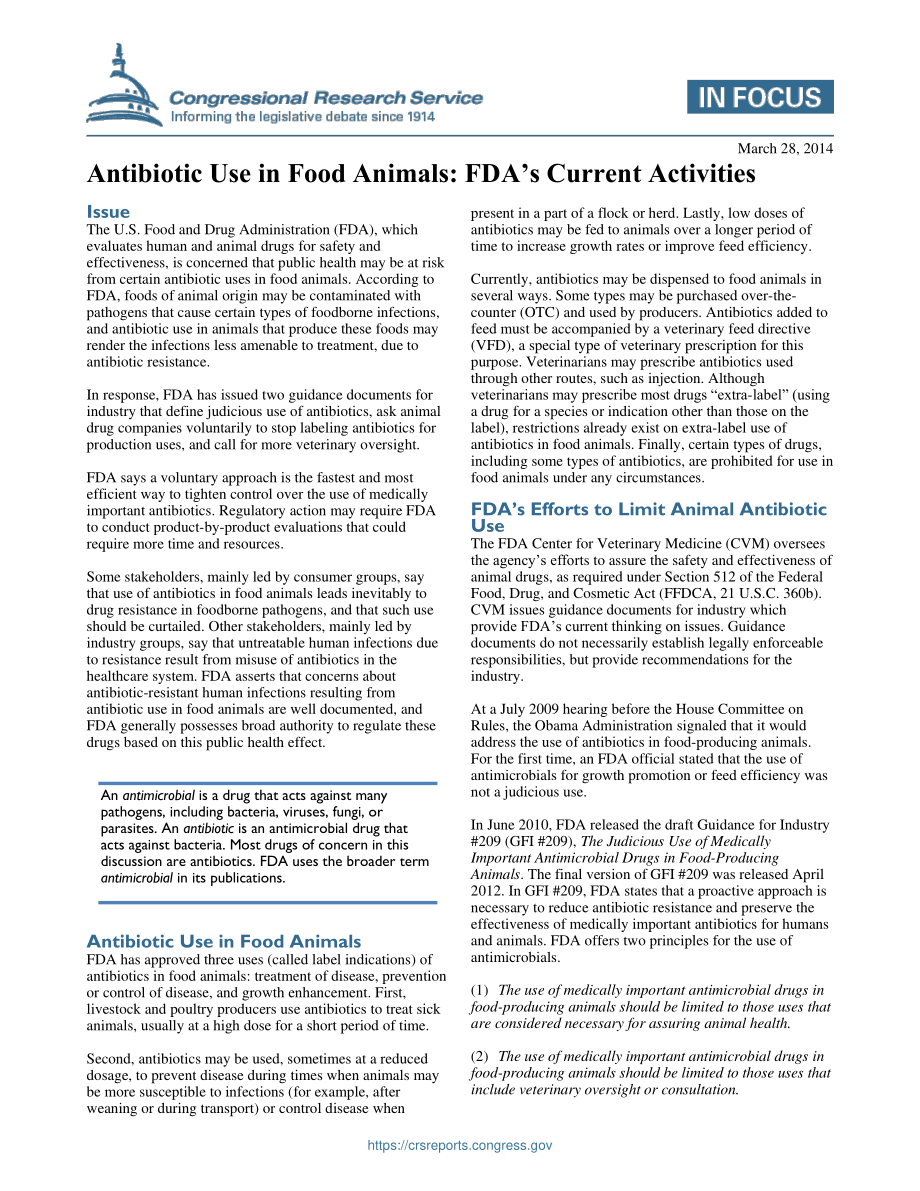 [20140328]IF10190_食用动物的抗生素使用：FDA当前的活动.pdf_第1页