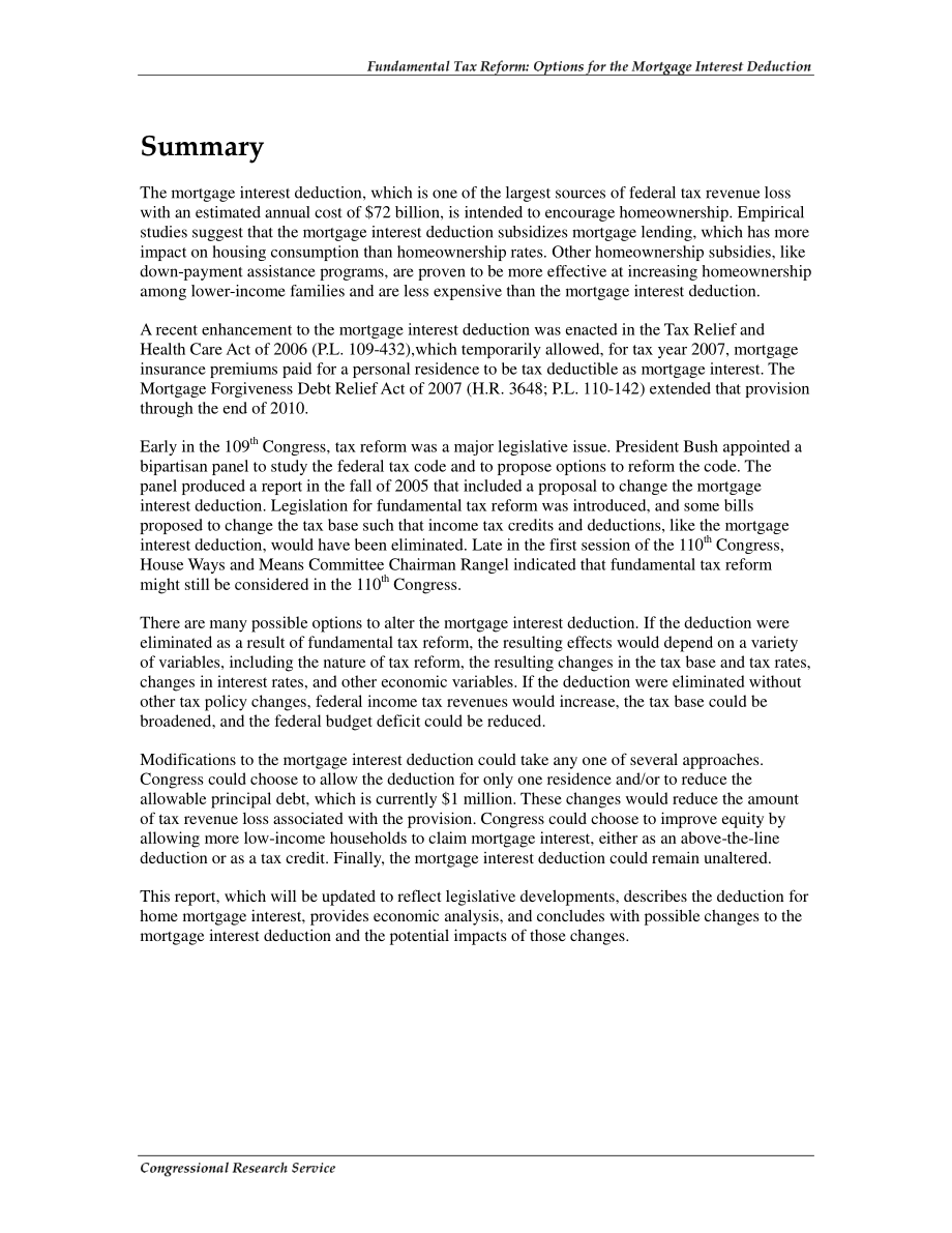 [20080108]RL33025_基本税制改革：按揭利息扣除的选择.pdf_第2页