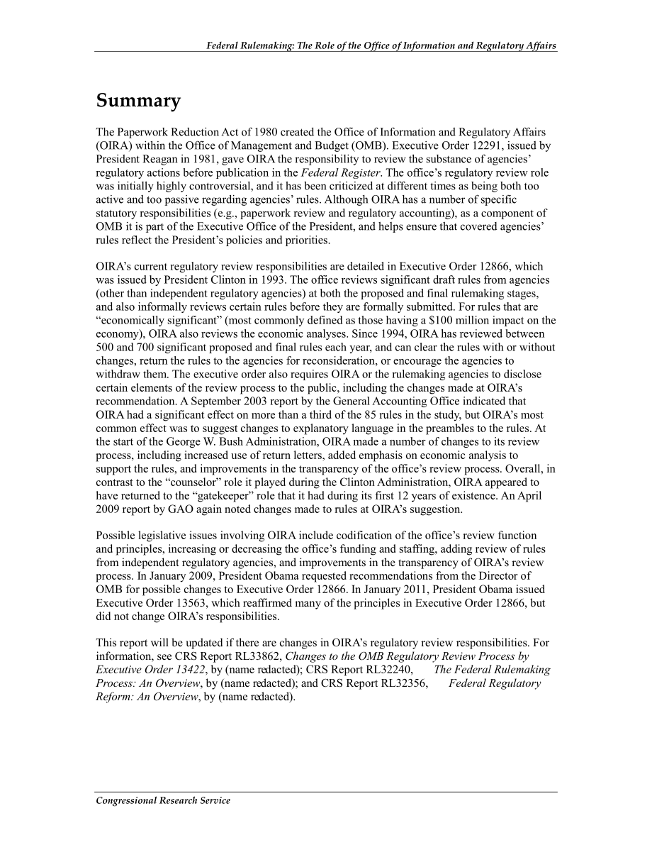 [20110321]RL32397_联邦规则制定：信息和监管事务厅的作用.pdf_第2页