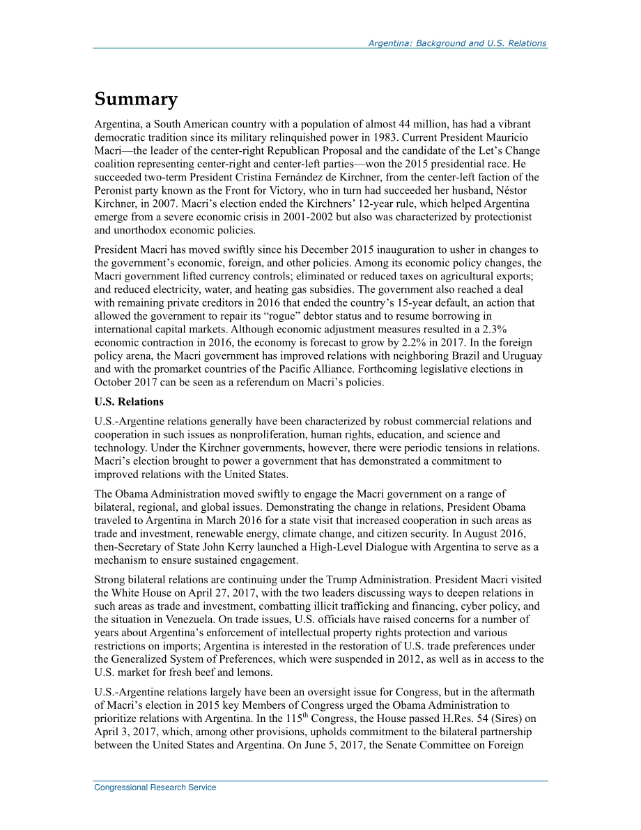 [20170616]R43816_阿根廷：背景和美国关系.pdf_第2页
