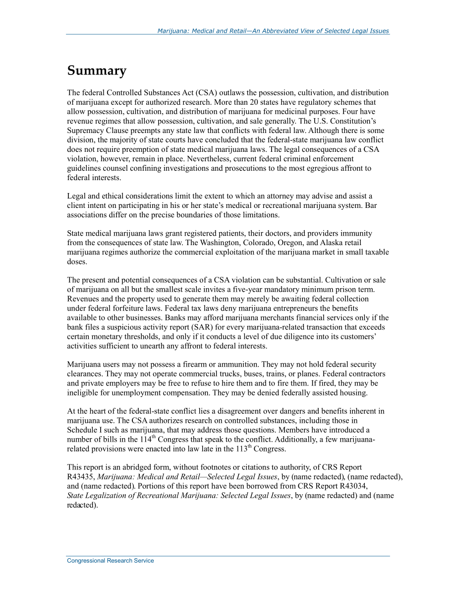 [20150408]R43437_大麻：医疗和零售选定法律问题的简略视图.pdf_第2页