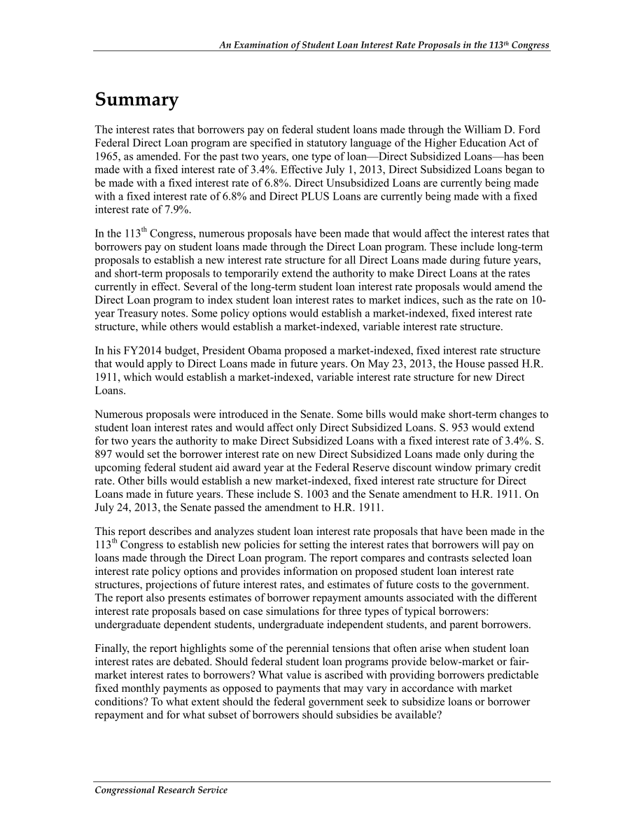 [20130726]R43094_第113届国会学生贷款利率提案审查.pdf_第2页