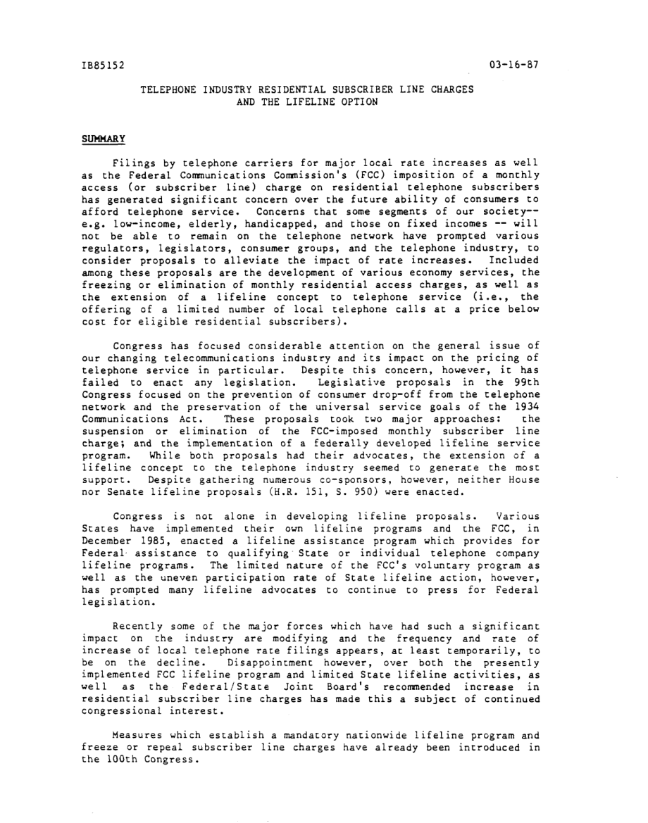 [19870316]IB85152_电话行业住宅用户线路费用和生命线选项.pdf_第3页