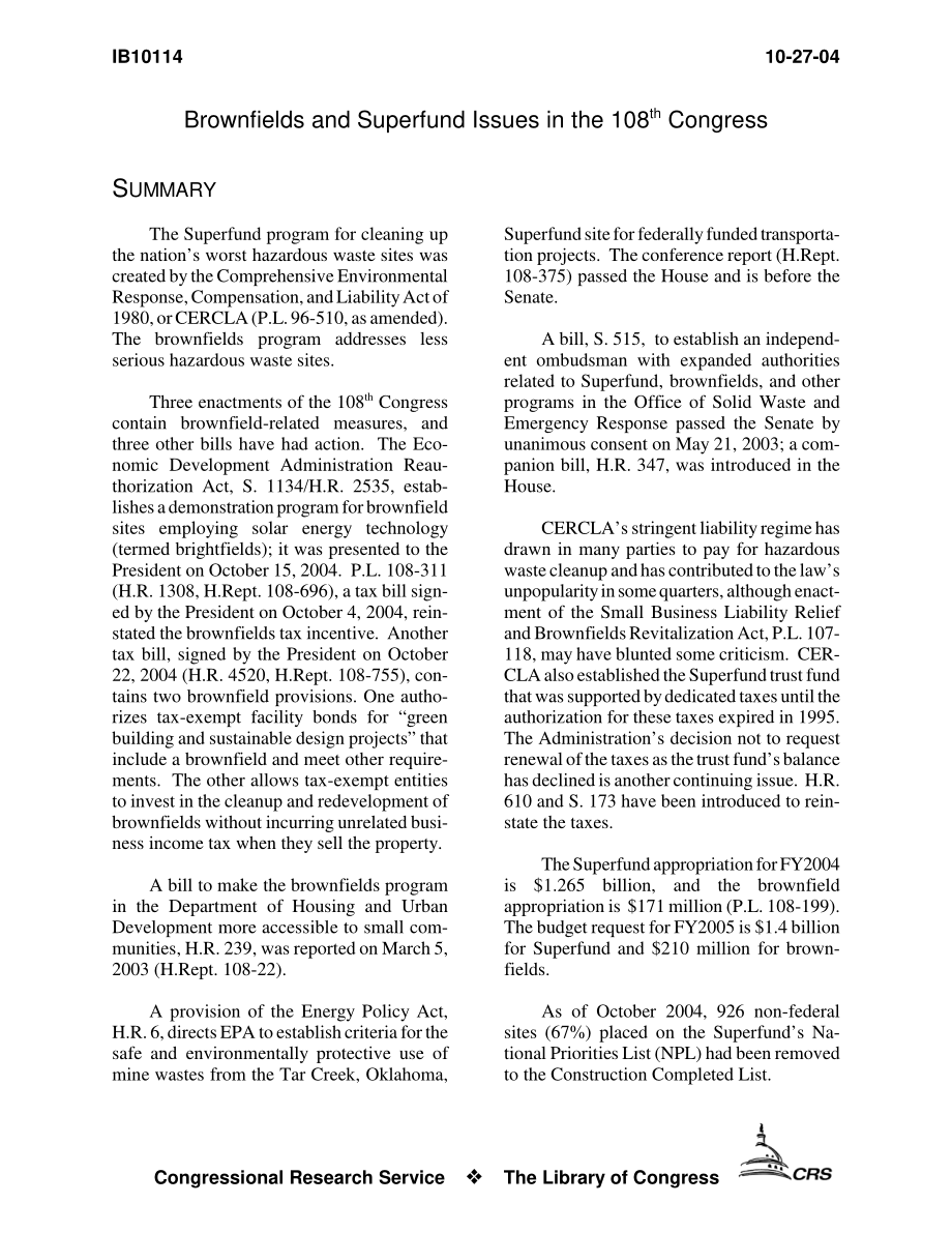 [20041027]IB10114_第108届国会的棕地和超级基金问题.pdf_第3页