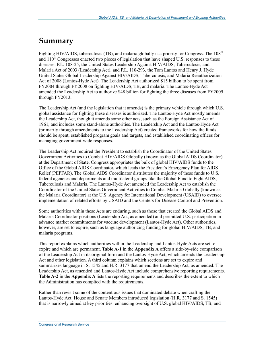 [20130927]R43232_总统艾滋病紧急救援计划（PEPFAR）、美国全球艾滋病毒艾滋病、结核病和疟疾项目：永久和到期权限的描述.pdf_第2页