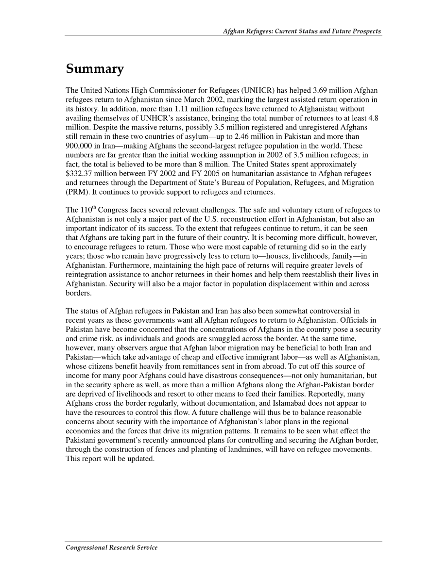 [20070126]RL33851_阿富汗难民：现状与未来展望.pdf_第2页