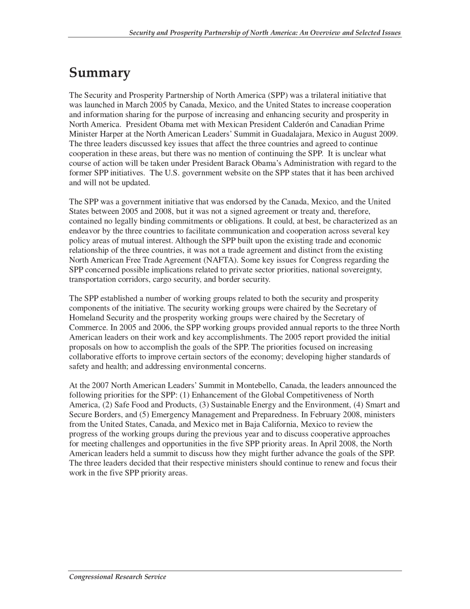 [20100122]RS22701_北美安全与繁荣伙伴关系：概述和选定问题.pdf_第2页
