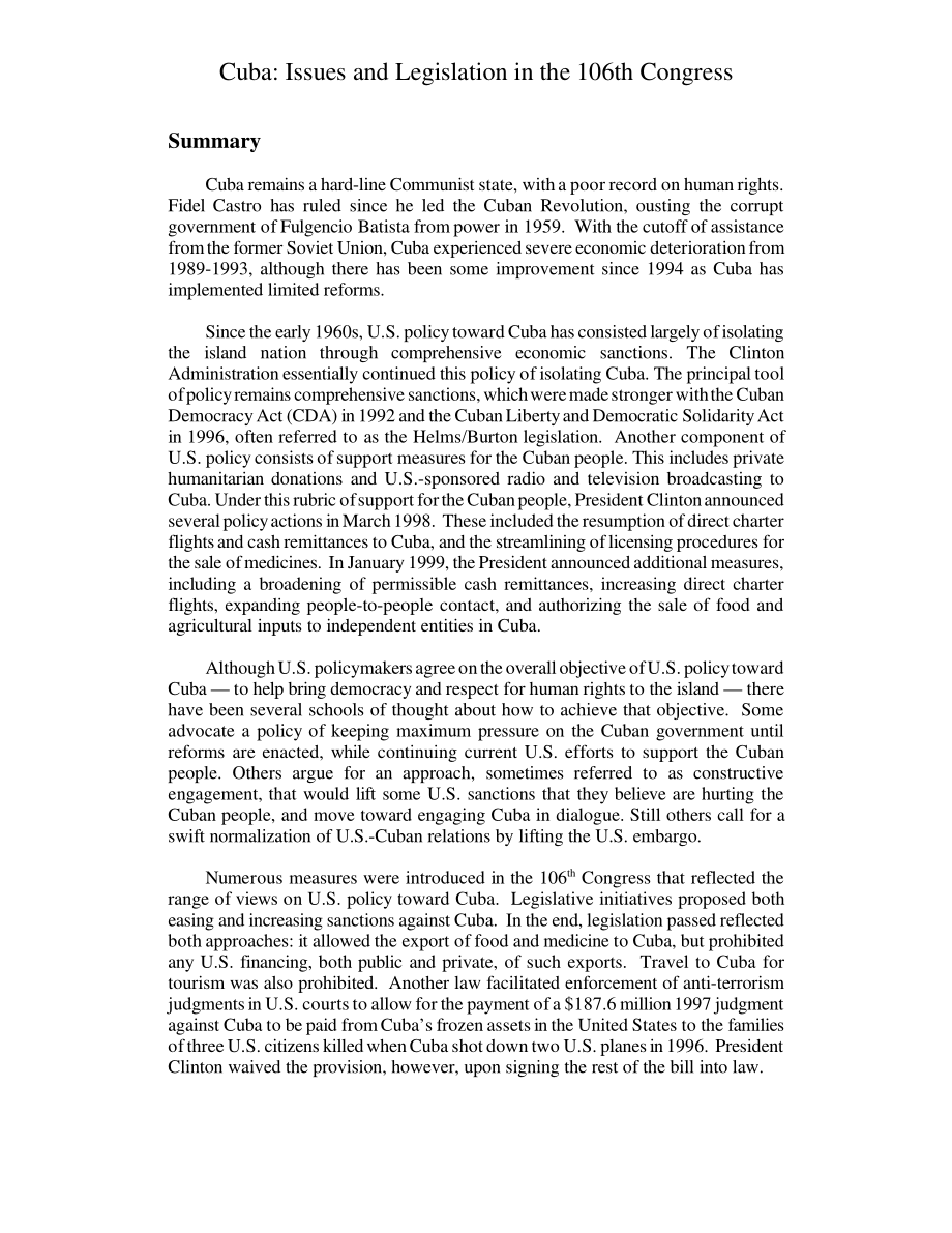 [20010111]RL30628_古巴：第106届国会的议题和立法.pdf_第2页