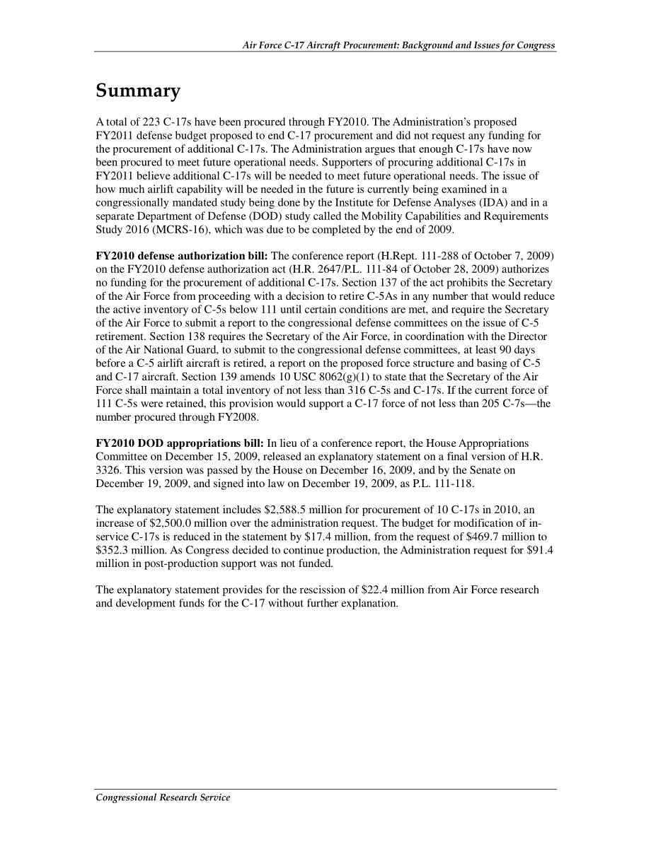 [20100406]RS22763_空军C-17飞机采购：国会背景和议题.pdf_第2页