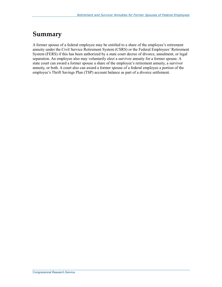 [20140407]RS22856_联邦雇员前配偶的退休和遗属年金.pdf_第2页