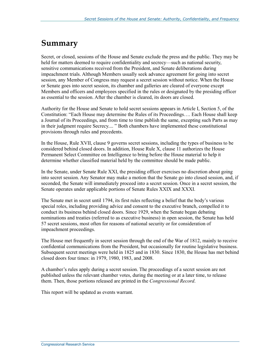 [20141230]R42106_参众两院秘密会议：权限、保密性和频率.pdf_第2页