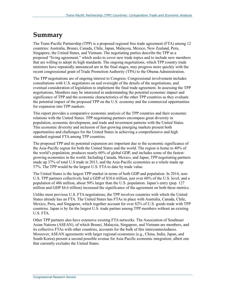 [20150707]R42344_跨太平洋伙伴关系（TPP）国家：比较贸易和经济分析.pdf_第2页