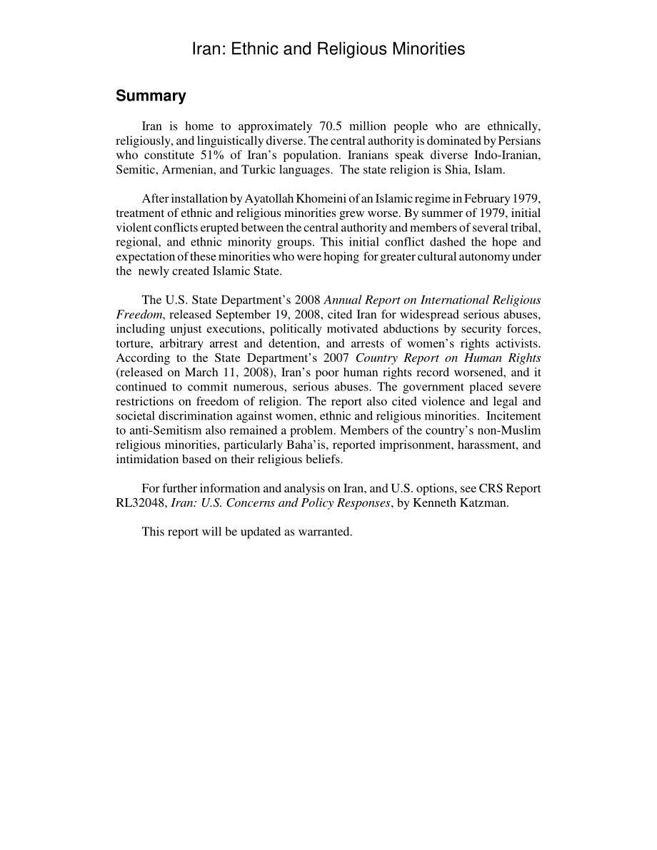 [20081125]RL34021_伊朗：族裔和宗教少数群体.pdf_第2页